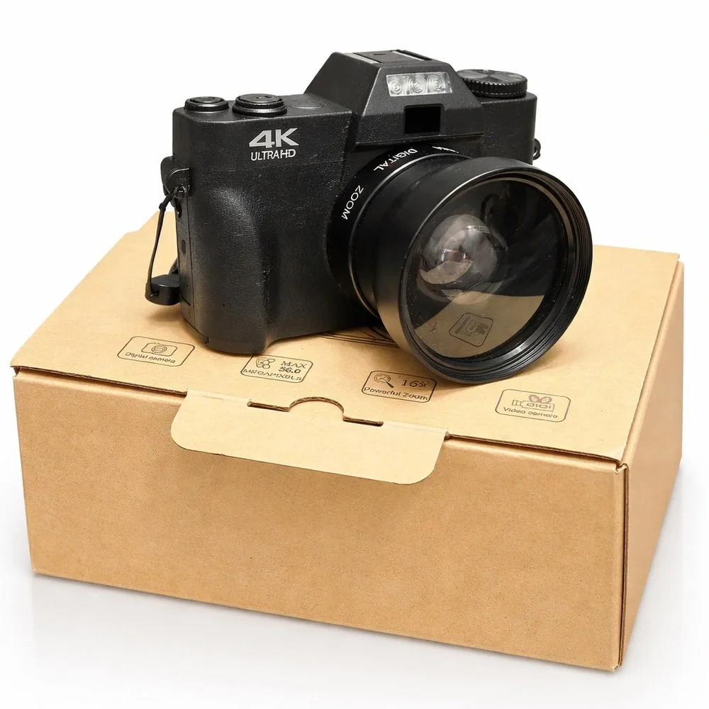 4K UltraHD Black Digital Camera with Zoom Lens